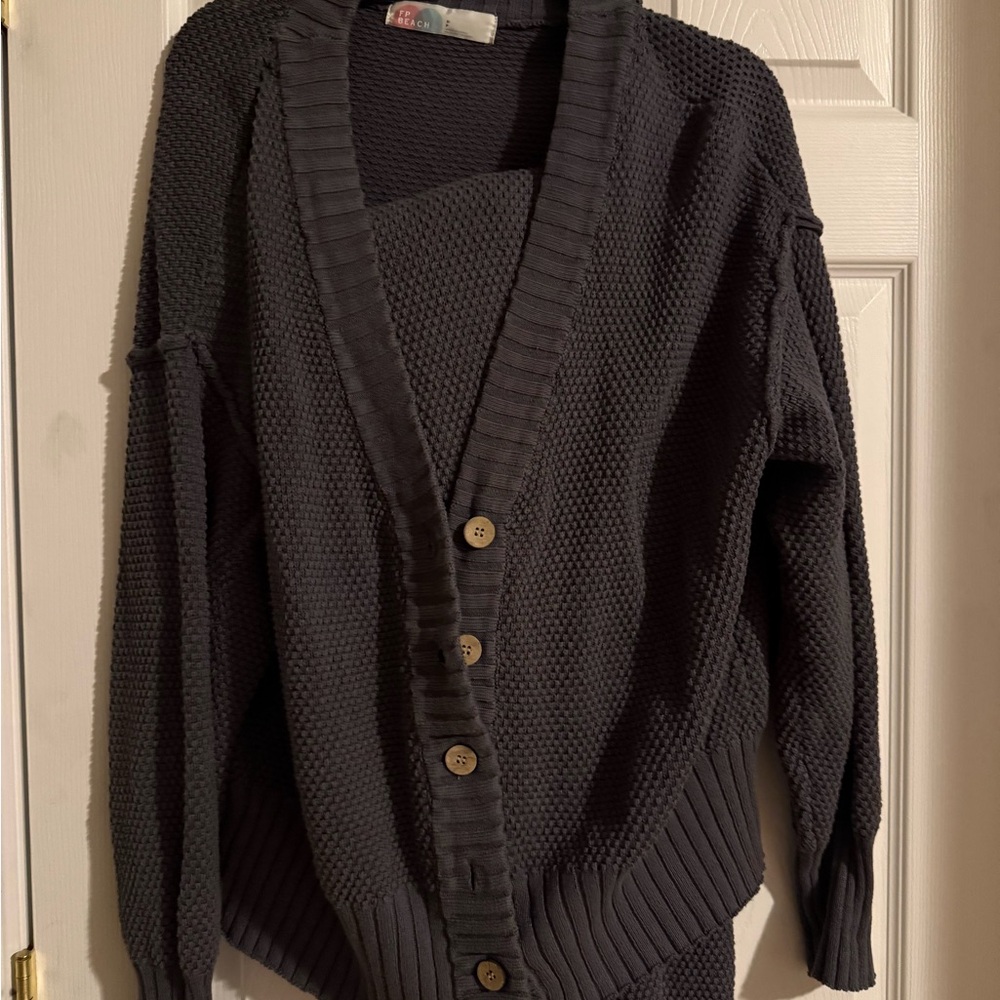 Free People Black Chunky Button-Front Cardigan with pants